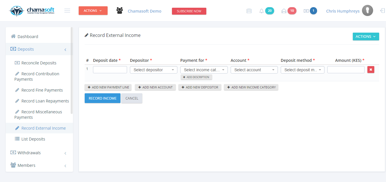 Recording External Income