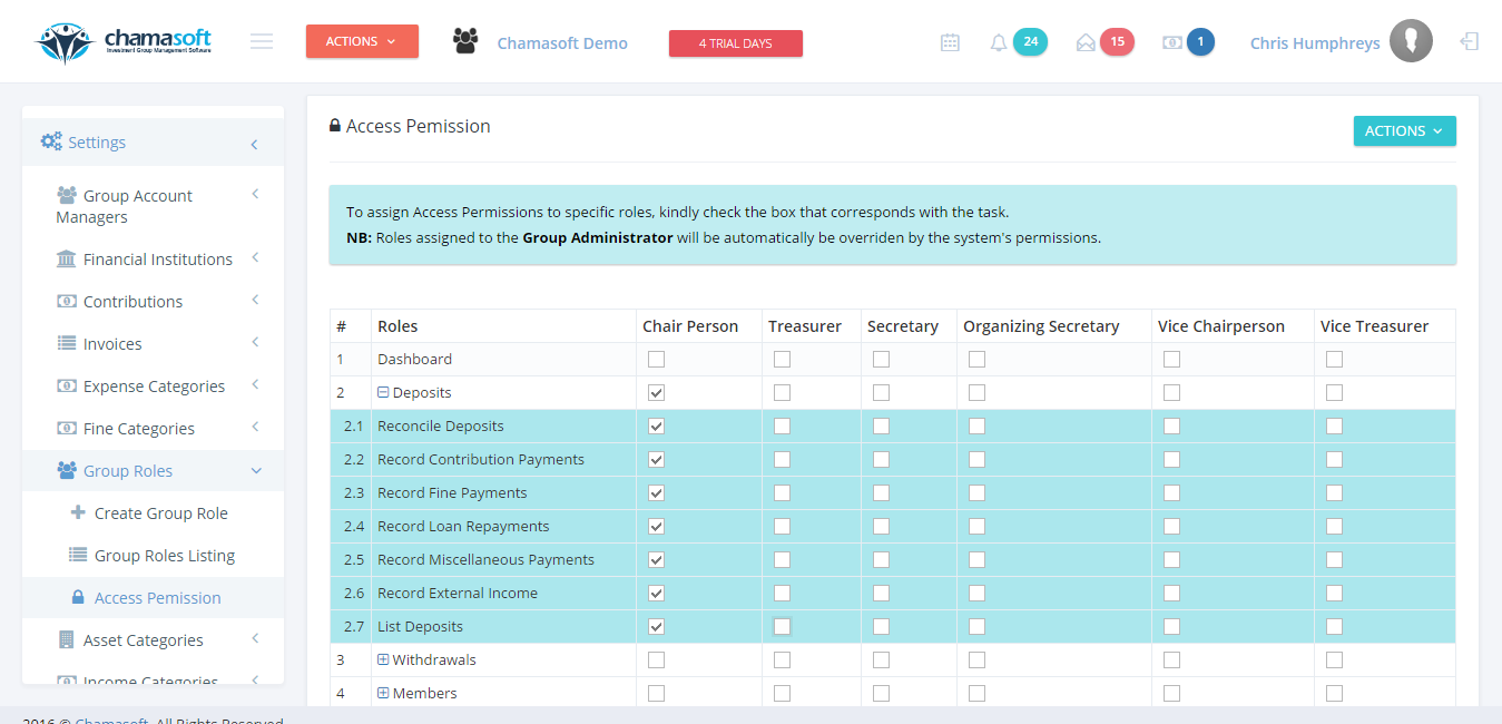 Fig 5: Group Member Permissions