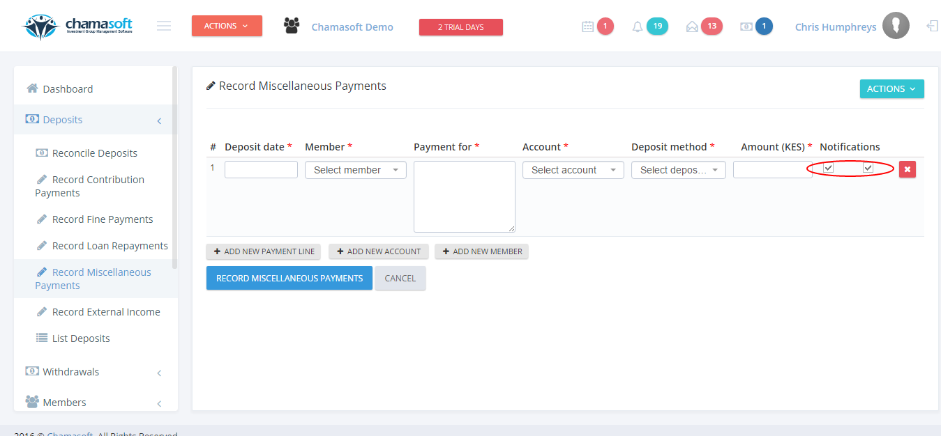 Fig 2: Miscellaneous Payments Notification