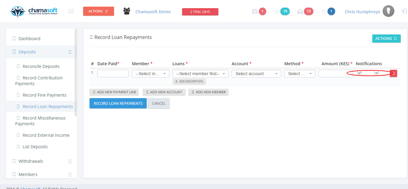 Fig 2: Loan Repayments Notification