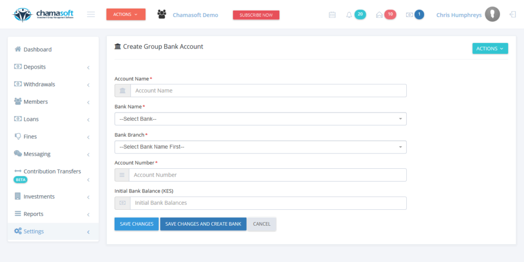 Adding a Bank Account on Chamasoft Chamasoft