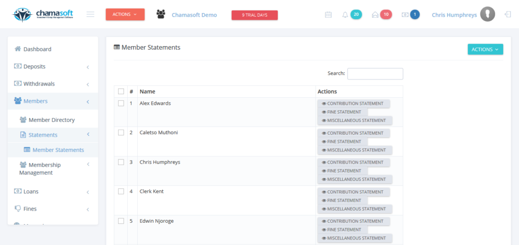 Member Statements - Chamasoft