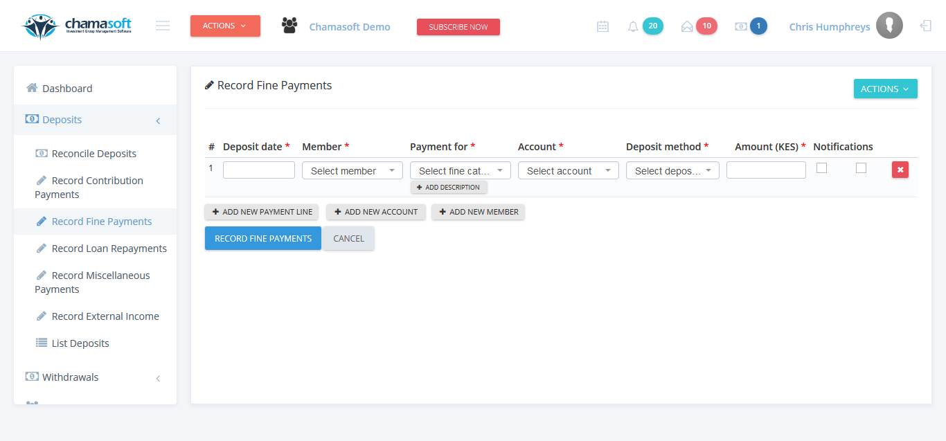 Recording Fine Payment - Chamasoft