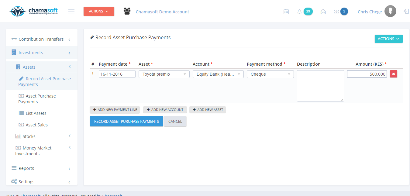 Fig 4: Asset Purchase Payment