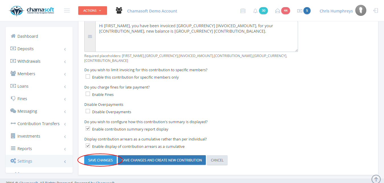 Fig 11:Save Contribution Invoice